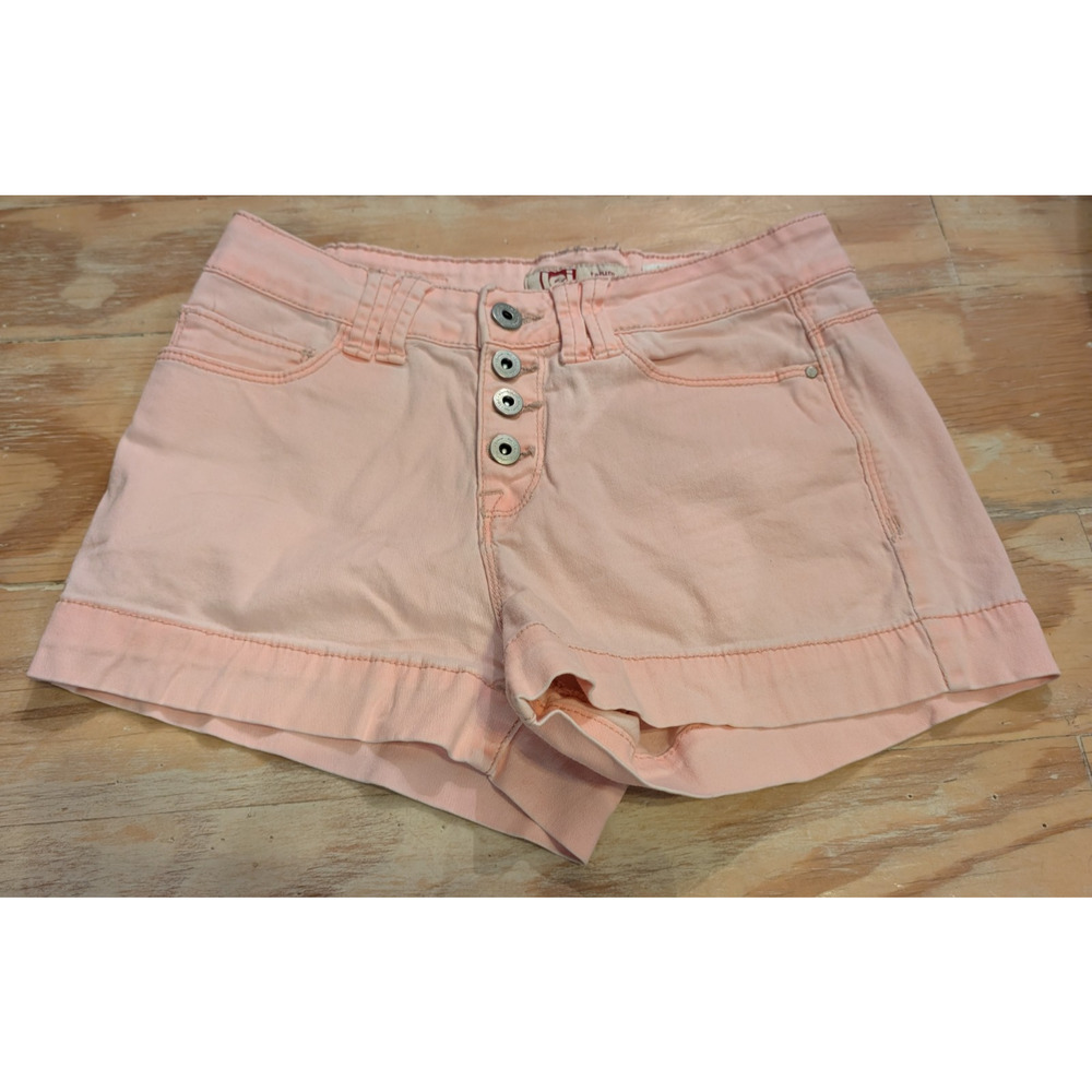 L.E.I Juniors Size 11 Regular Tatum Button Fly High Rise Pink Short Shorts